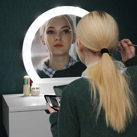 Rootz Dressing Table - Dressing Table With Mirror And Lighting - Country House Style - Makeup Desk - Lighted Vanity Mirror Desk - Light-up Vanity Table - MDF - Pinewood - White - 80 x 40 x 130.5 cm (L x W x H)