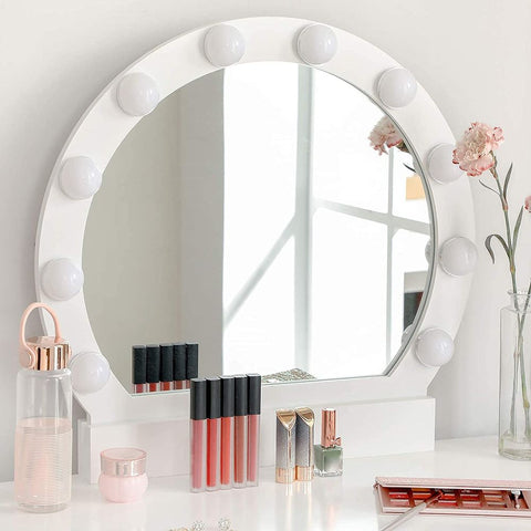 Rootz Dressing Table - Dressing Table With Mirror And Lighting - Country House Style - Makeup Desk - Lighted Vanity Mirror Desk - Light-up Vanity Table - MDF - Pinewood - White - 80 x 40 x 130.5 cm (L x W x H)