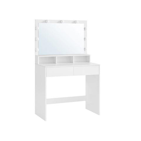 Rootz Dressing Table - With Mirror And Light Bulbs - Makeup Dressing Table - Lighted Mirror Dresser - Cosmetic Vanity Table - Chipboard - Melamine Coating - White - 80 x 40 x 140 cm (L x W x H)
