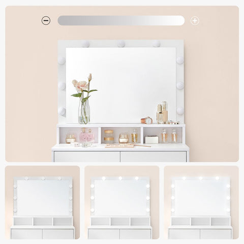 Rootz Dressing Table - With Mirror And Light Bulbs - Makeup Dressing Table - Lighted Mirror Dresser - Cosmetic Vanity Table - Chipboard - Melamine Coating - White - 80 x 40 x 140 cm (L x W x H)