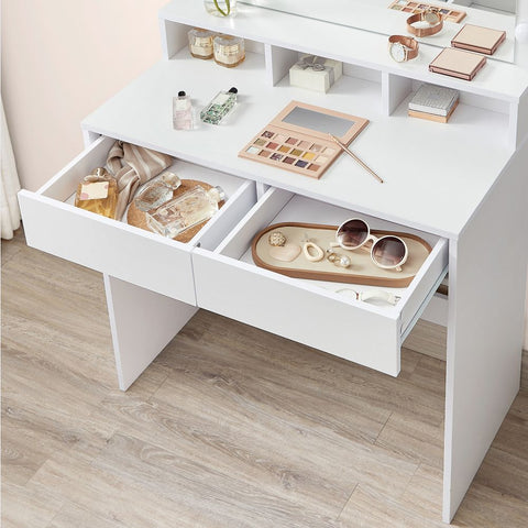 Rootz Dressing Table - With Mirror And Light Bulbs - Makeup Dressing Table - Lighted Mirror Dresser - Cosmetic Vanity Table - Chipboard - Melamine Coating - White - 80 x 40 x 140 cm (L x W x H)