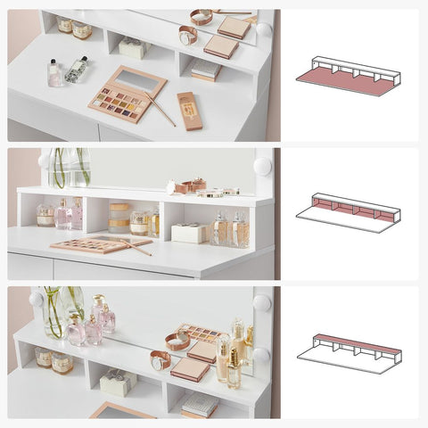 Rootz Dressing Table - With Mirror And Light Bulbs - Makeup Dressing Table - Lighted Mirror Dresser - Cosmetic Vanity Table - Chipboard - Melamine Coating - White - 80 x 40 x 140 cm (L x W x H)