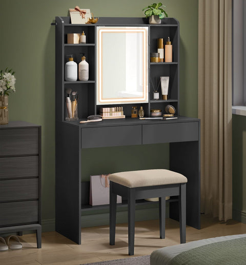 Rootz Vanity Table with Lights - Makeup Desk - Lighted Mirror - Storage Drawers - 100cm x 50cm x 75cm
