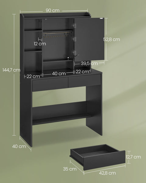 Rootz Vanity Table with Lights - Makeup Desk - Lighted Mirror - Storage Drawers - 100cm x 50cm x 75cm