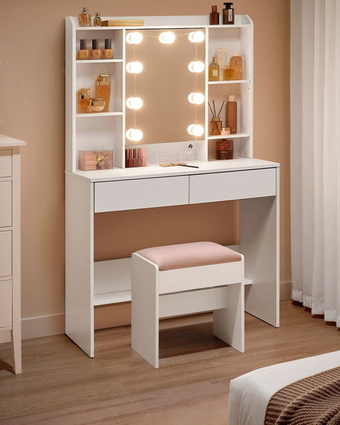 Rootz Dressing Table - Vanity Table - Makeup Desk - Chipboard Material - Spacious Storage - Easy Assembly - Anti-Tip Feature - Cloud White - 40cm x 90cm x 144.7cm