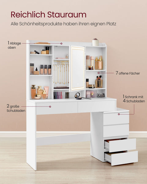 Rootz Dressing Table with LED Lights - Vanity Table - Makeup Desk - Modern - Cloud White - 120cm x 60cm x 75cm