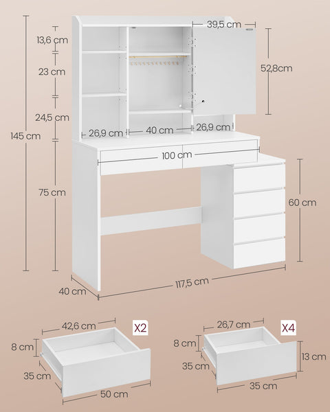 Rootz Dressing Table with LED Lights - Vanity Table - Makeup Desk - Modern - Cloud White - 120cm x 60cm x 75cm