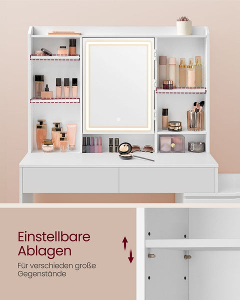 Rootz Dressing Table with LED Lights - Vanity Table - Makeup Desk - Modern - Cloud White - 120cm x 60cm x 75cm