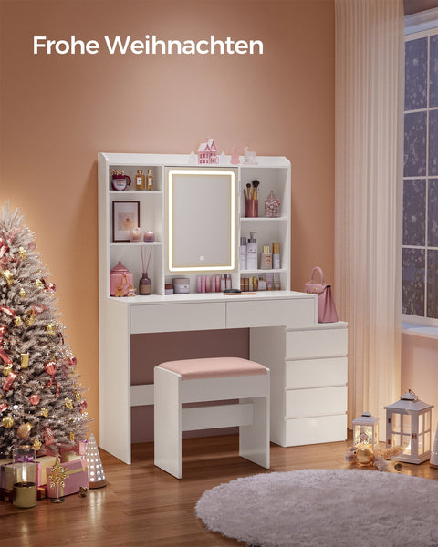 Rootz Dressing Table with LED Lights - Vanity Table - Makeup Desk - Modern - Cloud White - 120cm x 60cm x 75cm