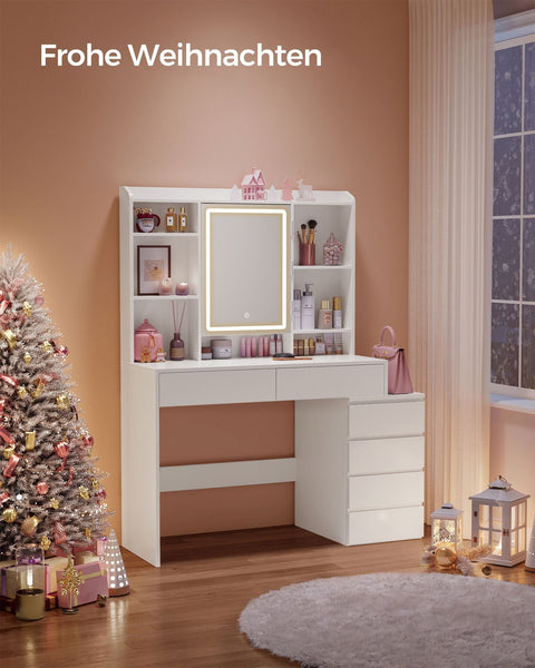 Rootz Dressing Table with LED Lights - Vanity Table - Makeup Desk - Modern - Cloud White - 120cm x 60cm x 75cm
