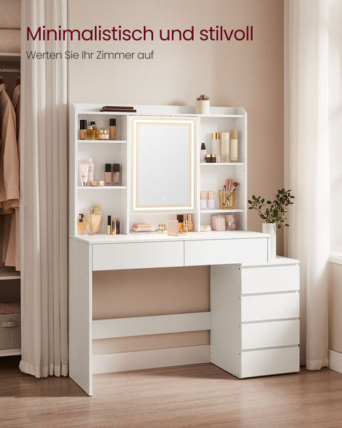 Rootz Dressing Table with LED Lights - Vanity Table - Makeup Desk - Modern - Cloud White - 120cm x 60cm x 75cm