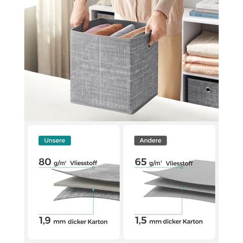 Rootz 6 Pack Mottled Gray Storage Box Set - Cardboard Organizer - Non-Woven Fabric Bins - Lightweight and Durable - 26cm x 26cm x 28cm