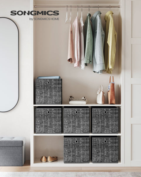 Rootz 6 Pack Storage Box Set - Black Mottled Organizer - Cardboard Bin - Non-Woven Fabric Container - Lightweight - Durable - Spacious - 33cm x 33cm x 33cm
