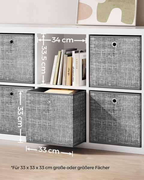 Rootz 6 Pack Mottled Gray Storage Box Set - Cardboard Organizer - Non-Woven Fabric Bins - Lightweight and Durable - Easy Assembly - 33cm x 33cm x 33cm