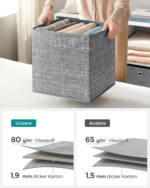 Rootz 6 Pack Mottled Gray Storage Box Set - Cardboard Organizer - Non-Woven Fabric Bins - Lightweight and Durable - Easy Assembly - 33cm x 33cm x 33cm