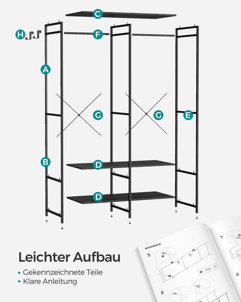Rootz Clothes Rack - Garment Rack - Wardrobe Organizer - Steel Chipboard - 40cm x 94.5cm x 180cm - Ebony Black - 14.8kg - 146kg Capacity