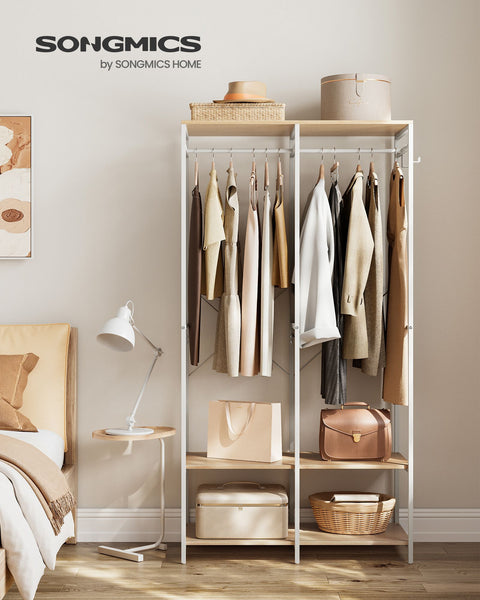 Rootz Clothes Rack Organizer - Garment Rack - Wardrobe Stand - Steel Chipboard - Heavy Duty - Natural Beige - 40cm x 94.5cm x 180cm