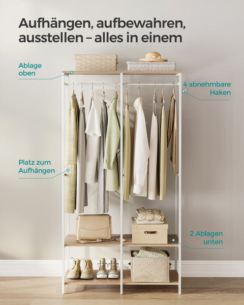 Rootz Clothes Rack Organizer - Garment Rack - Wardrobe Stand - Steel Chipboard - Heavy Duty - Natural Beige - 40cm x 94.5cm x 180cm