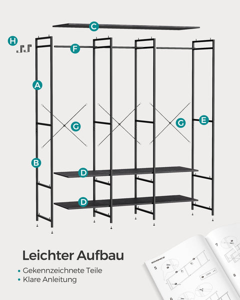 Rootz Clothes Rack - Garment Organizer - Wardrobe Stand - Steel Chipboard - Heavy Duty - 40cm x 141cm x 180cm