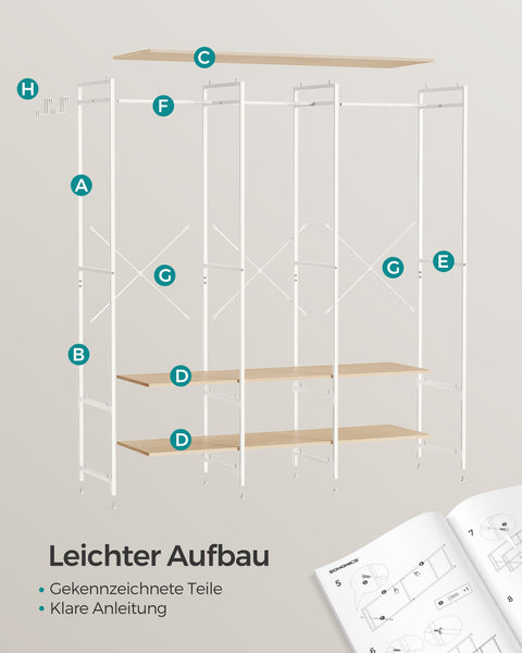 Rootz Clothes Rack Organizer - Garment Stand - Wardrobe Storage - Steel Chipboard - 40cm x 141cm x 180cm