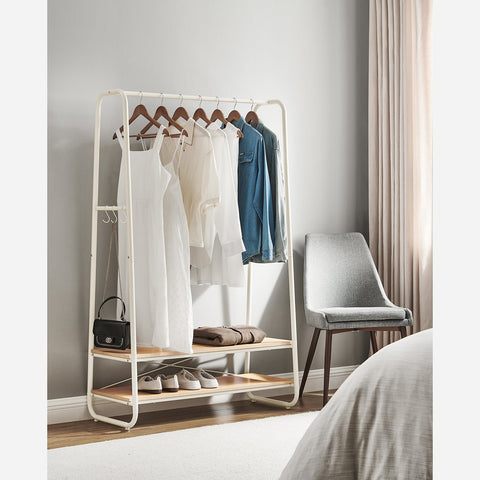 Rootz Oak Cream White Clothes Rack - Wardrobe Organizer - Garment Stand - Chipboard & Steel - 45cm x 100cm x 160cm - Heavy Duty - Easy Assembly - Max Load 170kg