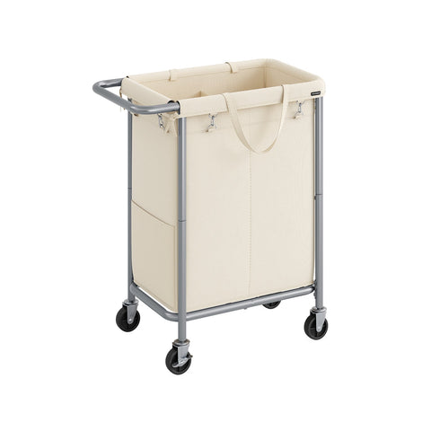 Rootz Laundry Basket on Wheels - Rolling Hamper - Portable Storage Bin - Steel Frame - Cream White - 69cm x 39cm x 81cm - 600D Oxford Fabric - Lightweight - Easy to Assemble - High Load Capacity