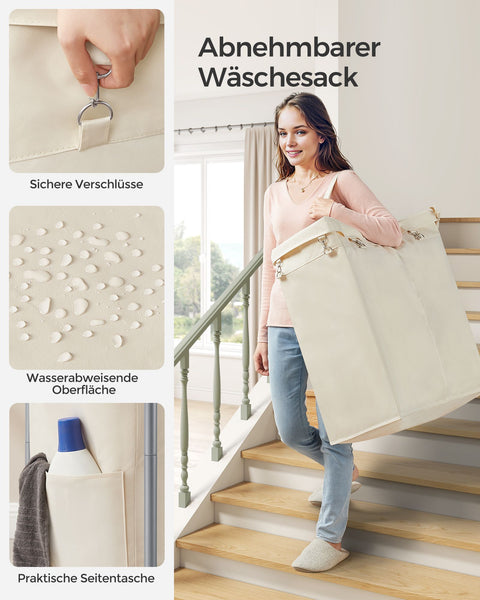 Rootz Laundry Basket on Wheels - Rolling Hamper - Portable Storage Bin - Steel Frame - Cream White - 69cm x 39cm x 81cm - 600D Oxford Fabric - Lightweight - Easy to Assemble - High Load Capacity