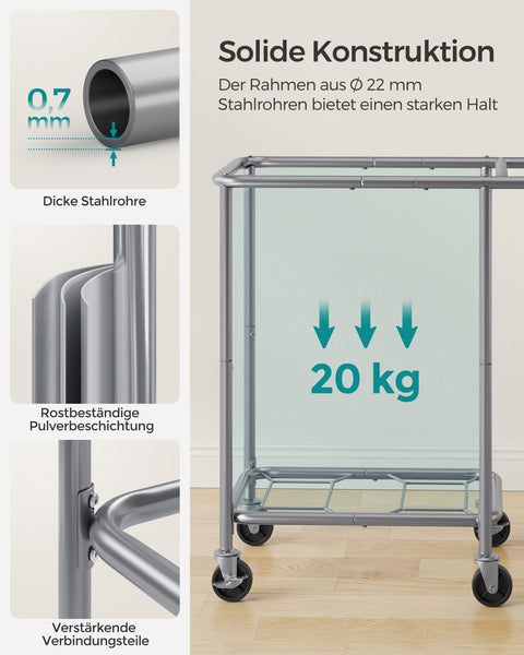 Rootz Laundry Basket on Wheels - Rolling Hamper - Portable Storage Bin - Steel Frame - Cream White - 69cm x 39cm x 81cm - 600D Oxford Fabric - Lightweight - Easy to Assemble - High Load Capacity