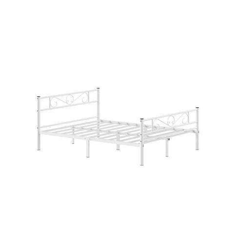 Rootz White Metal Bed Frame - Platform Bed - Powder Coated Frame - Heavy Duty - Spacious - Easy Assembly - 207.6cm x 161.8cm x 86.4cm