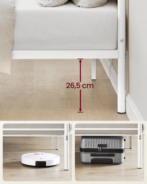 Rootz White Metal Bed Frame - Platform Bed - Powder Coated Frame - Heavy Duty - Spacious - Easy Assembly - 207.6cm x 161.8cm x 86.4cm