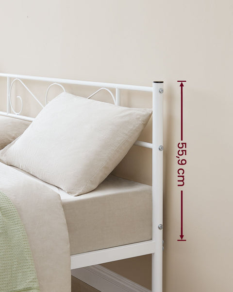 Rootz White Metal Bed Frame - Platform Bed - Powder Coated Frame - Heavy Duty - Spacious - Easy Assembly - 207.6cm x 161.8cm x 86.4cm