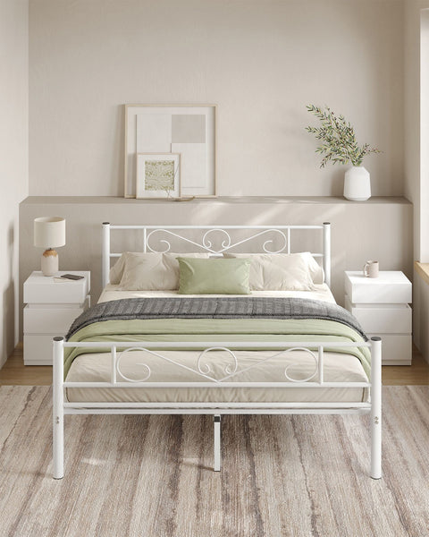 Rootz White Metal Bed Frame - Platform Bed - Powder Coated Frame - Heavy Duty - Spacious - Easy Assembly - 207.6cm x 161.8cm x 86.4cm