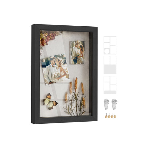 Rootz Ash Black Photo Frame - Picture Frame - Wall Decor - MDF Glass - Lightweight - Easy to Hang - 36.5cm x 26cm x 4cm