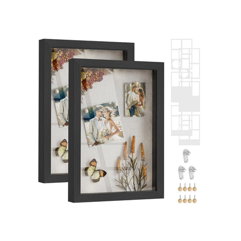Rootz 2 Piece Set Picture Frames - Photo Frames - Wall Art Frames - MDF and Glass Material - Lightweight - Easy to Hang - Stylish Design - 36.5cm x 26cm x 4cm