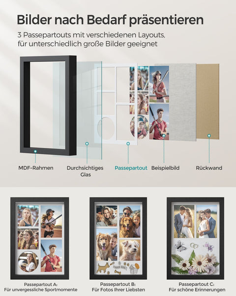 Rootz 2 Piece Set Picture Frames - Photo Frames - Wall Art Frames - MDF and Glass Material - Lightweight - Easy to Hang - Stylish Design - 36.5cm x 26cm x 4cm