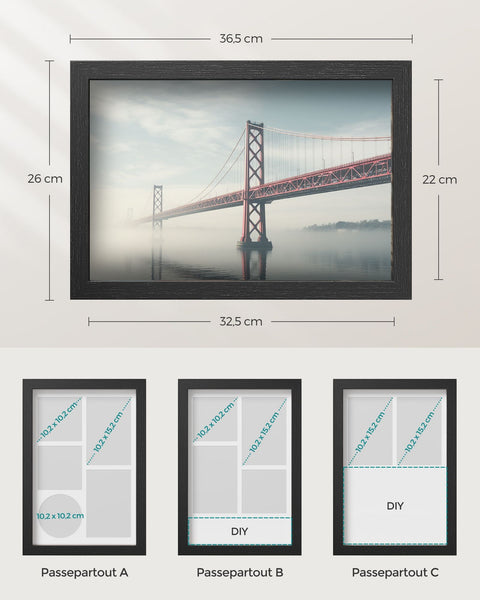 Rootz 2 Piece Set Picture Frames - Photo Frames - Wall Art Frames - MDF and Glass Material - Lightweight - Easy to Hang - Stylish Design - 36.5cm x 26cm x 4cm