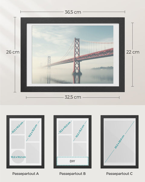 Rootz Modern Photo Frame Set - Picture Frame - Wall Decor - MDF Glass - Lightweight - Easy to Hang - Stylish Design - 36.5cm x 26cm x 1.5cm
