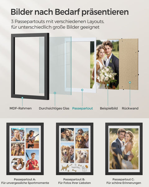 Rootz 2 Piece Set Picture Frames - Photo Frames - Wall Art Frames - MDF and Glass Material - Lightweight - Easy to Hang - Stylish Design - 36.5cm x 26cm x 1.5cm