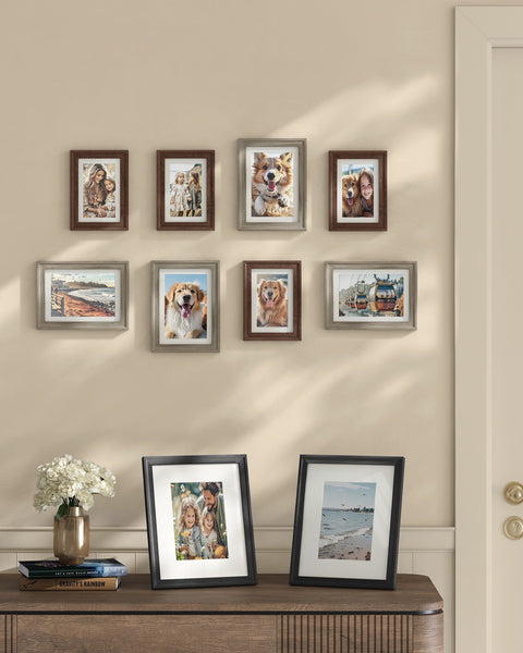 Rootz 10-Piece Picture Frame Set - Photo Display - Wall Decor - MDF Glass - Mounting Kit - 23cm x 28cm - 15.3cm x 20.4cm - 12.8cm x 17.9cm