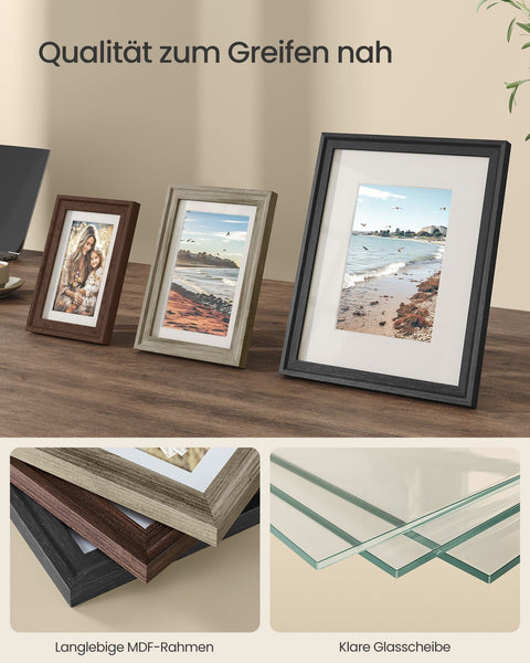 Rootz 10-Piece Picture Frame Set - Photo Display - Wall Decor - MDF Glass - Mounting Kit - 23cm x 28cm - 15.3cm x 20.4cm - 12.8cm x 17.9cm