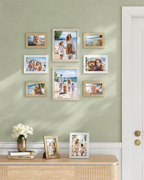 Rootz 10 Piece Set Picture Frame - Photo Frame - Wooden Frames - Natural Oak Color - Cloud White - Beige - 33.1cm x 31cm x 11.7cm