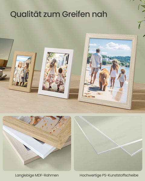 Rootz 10 Piece Set Picture Frame - Photo Frame - Wooden Frames - Natural Oak Color - Cloud White - Beige - 33.1cm x 31cm x 11.7cm