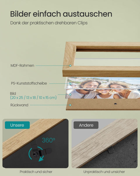 Rootz 10 Piece Set Picture Frame - Photo Frame - Wooden Frames - Natural Oak Color - Cloud White - Beige - 33.1cm x 31cm x 11.7cm