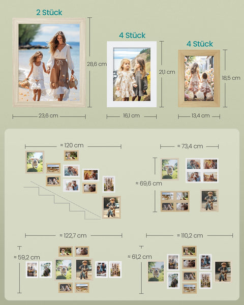 Rootz 10 Piece Set Picture Frame - Photo Frame - Wooden Frames - Natural Oak Color - Cloud White - Beige - 33.1cm x 31cm x 11.7cm