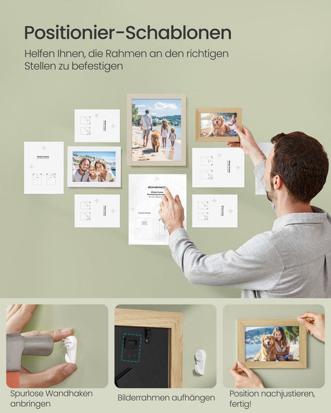 Rootz 10 Piece Set Picture Frame - Photo Frame - Wooden Frames - Natural Oak Color - Cloud White - Beige - 33.1cm x 31cm x 11.7cm