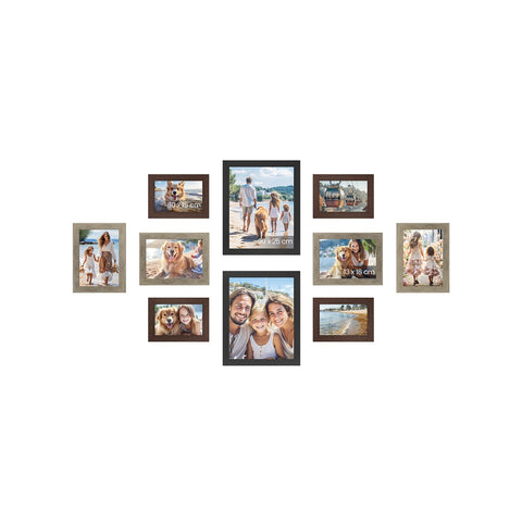 Rootz 10 Piece Set Picture Frame - Red-Brown - Greige - Mottled Ash Black - Wall Art Decor - 33.2cm x 27.6cm x 11.6cm