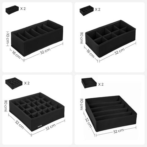 Rootz 8 Piece Set Underwear Organizer - Lingerie Storage - Bra and Panty Organizer - Non-Woven Fabric - 32cm x 32cm x 10cm