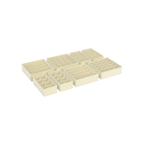 Rootz 8 Piece Set Underwear Organizer - Lingerie Storage - Drawer Dividers - Non-Woven Fabric - Cardboard - PE Board - Beige - 32cm x 32cm x 10cm