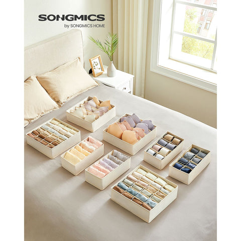 Rootz 8 Piece Set Underwear Organizer - Lingerie Storage - Drawer Dividers - Non-Woven Fabric - Cardboard - PE Board - Beige - 32cm x 32cm x 10cm