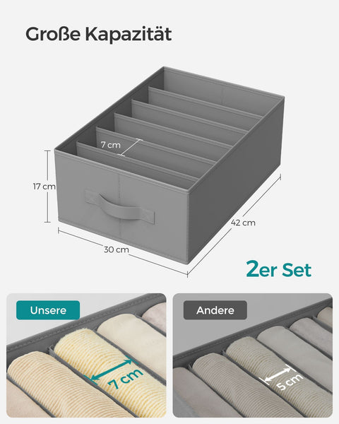 Rootz Wardrobe Organizer 6 Compartments Set - Clothing Storage - Closet Dividers - Non-woven Fabric - 42cm x 30cm x 17cm